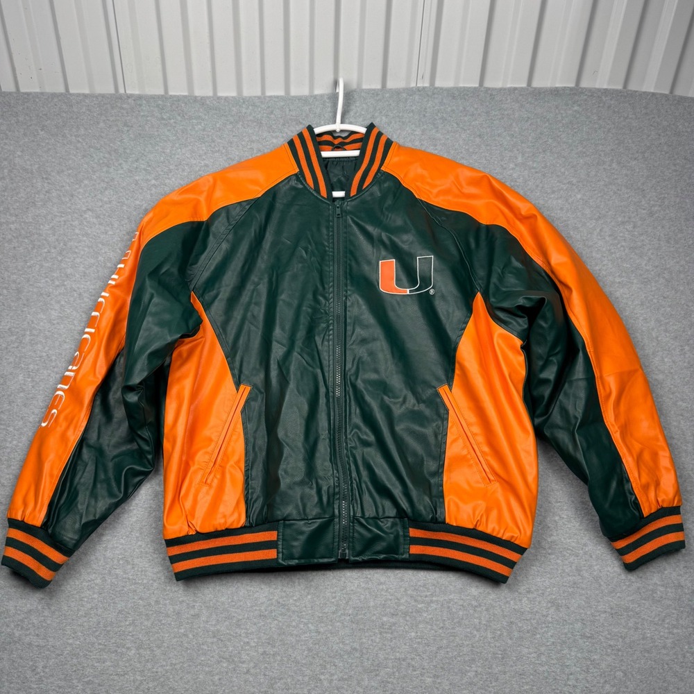 Steve & Barrys Miami Hurricanes Varsity Jacket Mens Medium Green Faux Leather